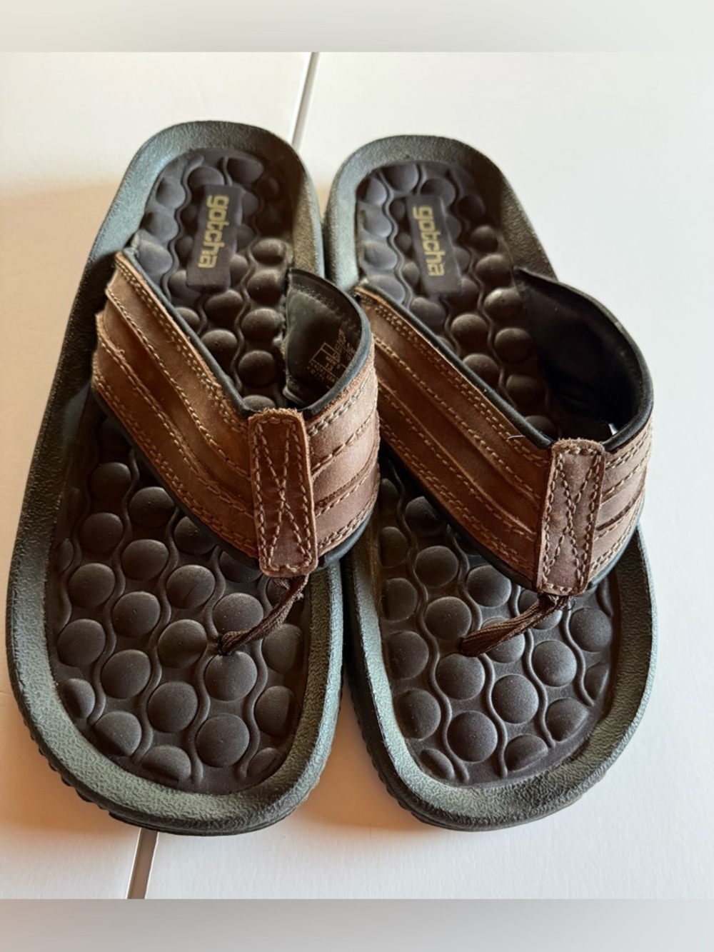Gotcha man Brown Leather-Look Thong Sandals